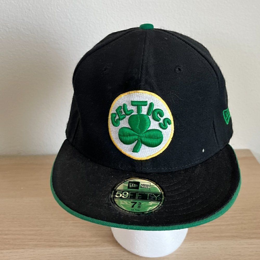 Boston Celtics Hat Black Green Wool Hardwood Classics New Era Fits  7 3/8